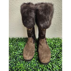 Coach Lesly Brown Boots~Signature and Suede Faux Fur ~Size 8